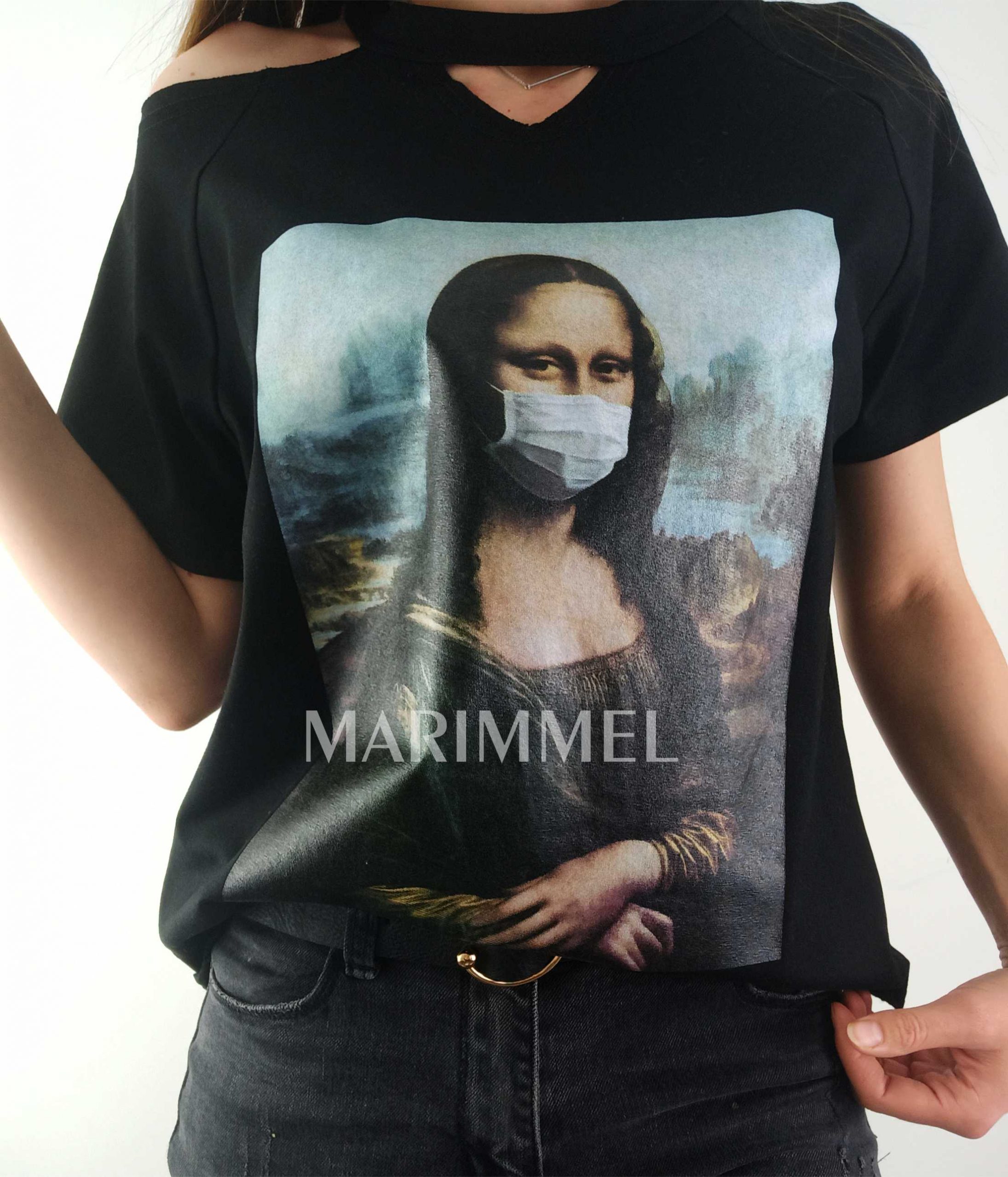 Tričko Mona Lisa s krátkymi rukávmi a odhaleným ramenom.